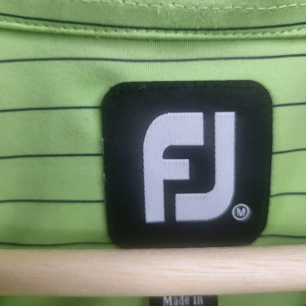FootJoy Polo Shirt Mens 46 Green Striped Golf Performance Short Sleeve‎ Casual